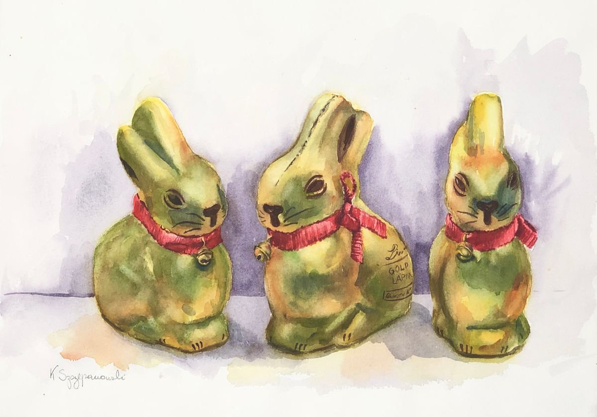 Three bunnies by Krystyna Szczepanowski
