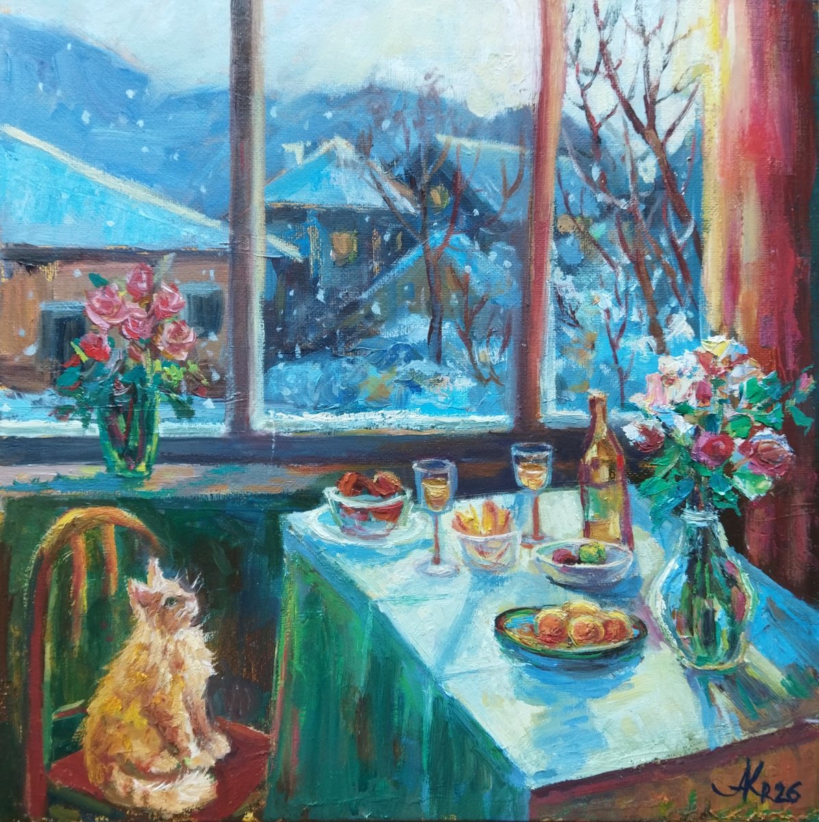 Cozy Winter Window View By Ann Krasikova, 12 X 12, Artwork For Sale On Artfinder