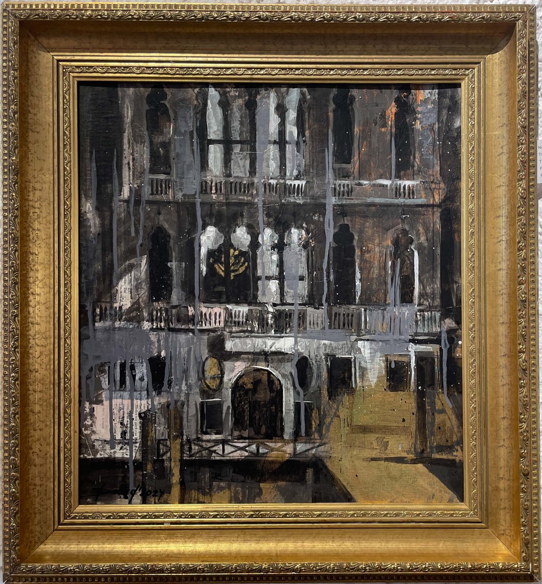 Abstract Cityscapes Painting By Olga David, 20 X 22", Vergessene Kronenleuchte, Original Artwork