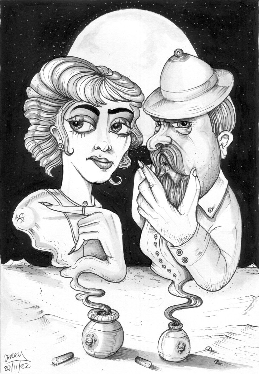 Surrealistic Portrait Drawing By Spencer John Derry, 8 X 12", Petty People, Original Artwork