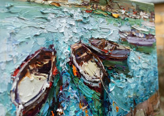 Boats  - Original  impasto oil painting