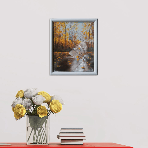 A forgotten umbrella in autumn