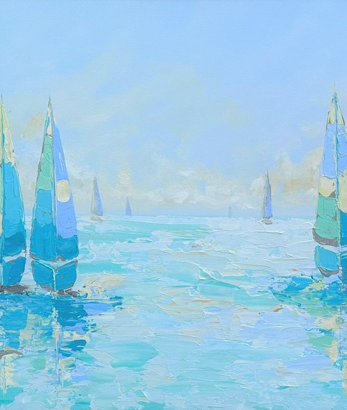 FREEDOM. Sailboats Regatta Modern Seascape Coastal Painting by Sveta Osborne