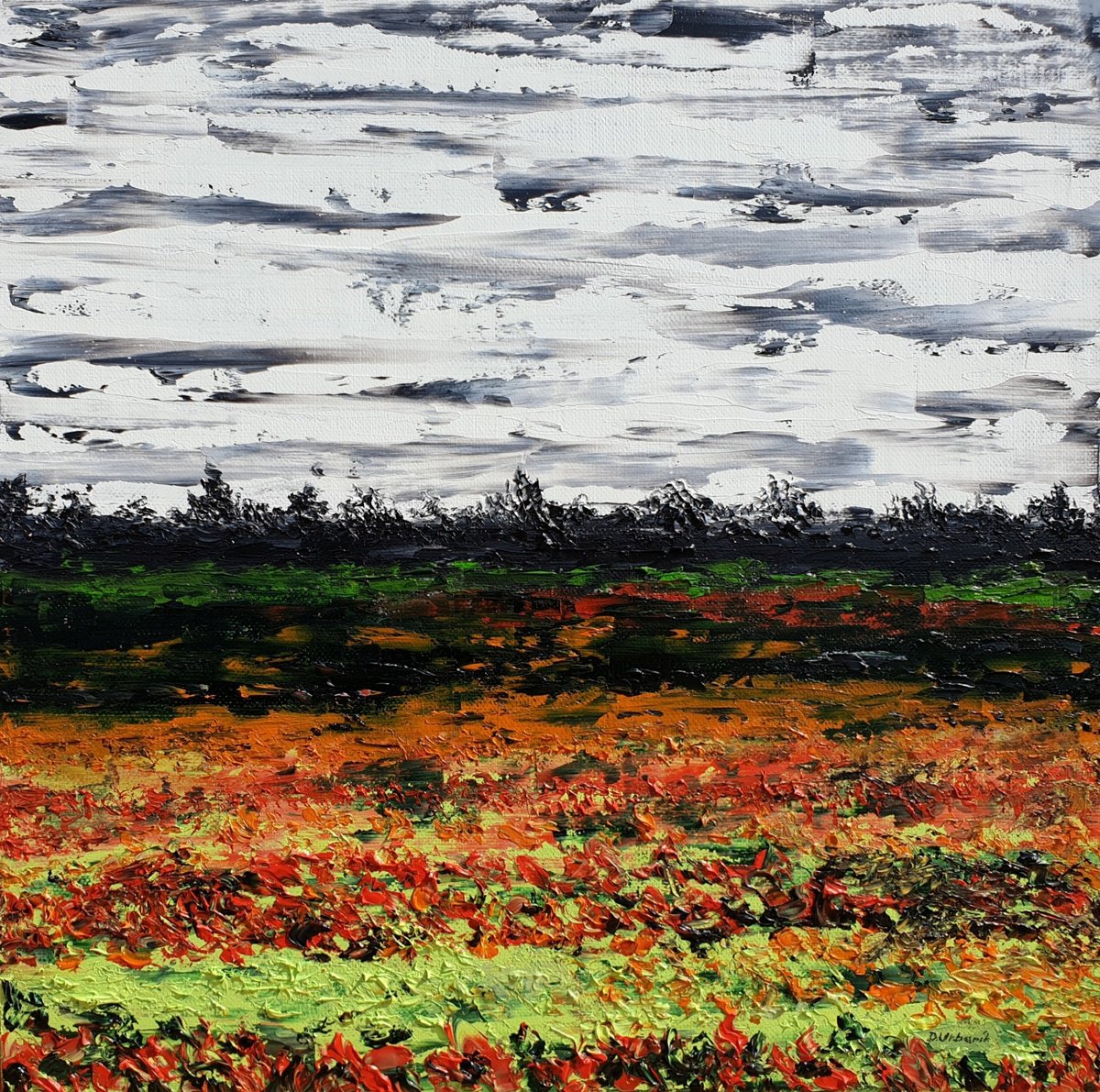 Impressionistic Landscape Oil Painting By Daniel Urbani?k, 12 X 12, Meadow After Rain 2, Original Artwork