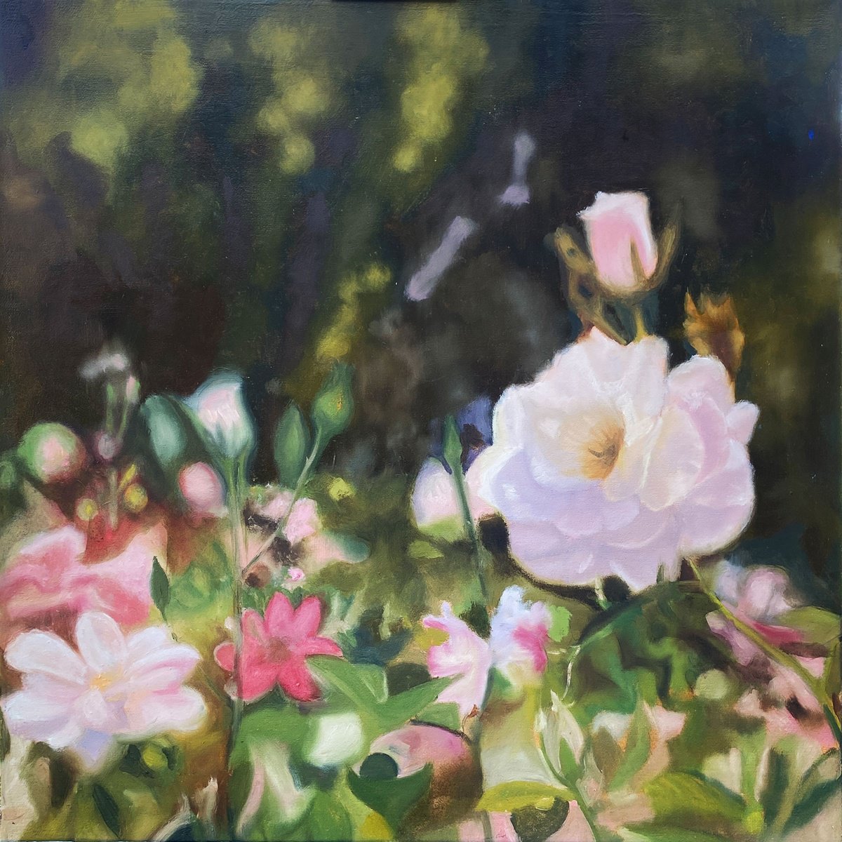 Impressionistic Landscape Oil Painting By Dennis Crayon, 20 X 20, (I Never Promised You) A Rose Garden, Original Artwork