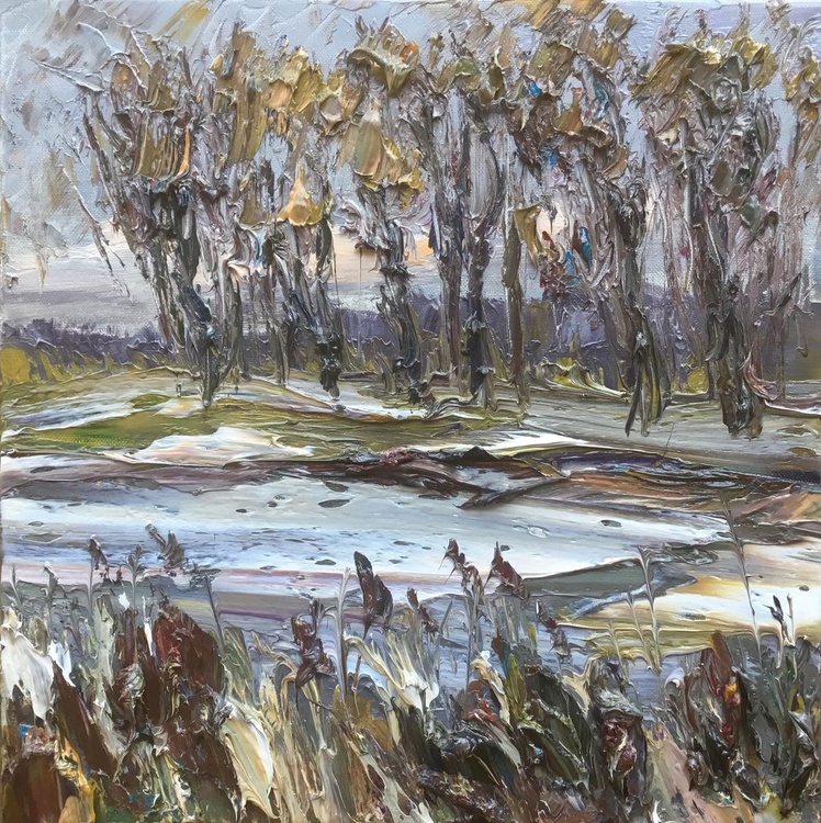 The First Snow Impasto Oil Painting 40x40cm Re Artfinder