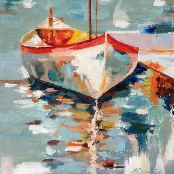 Sunlit Boat Reflections