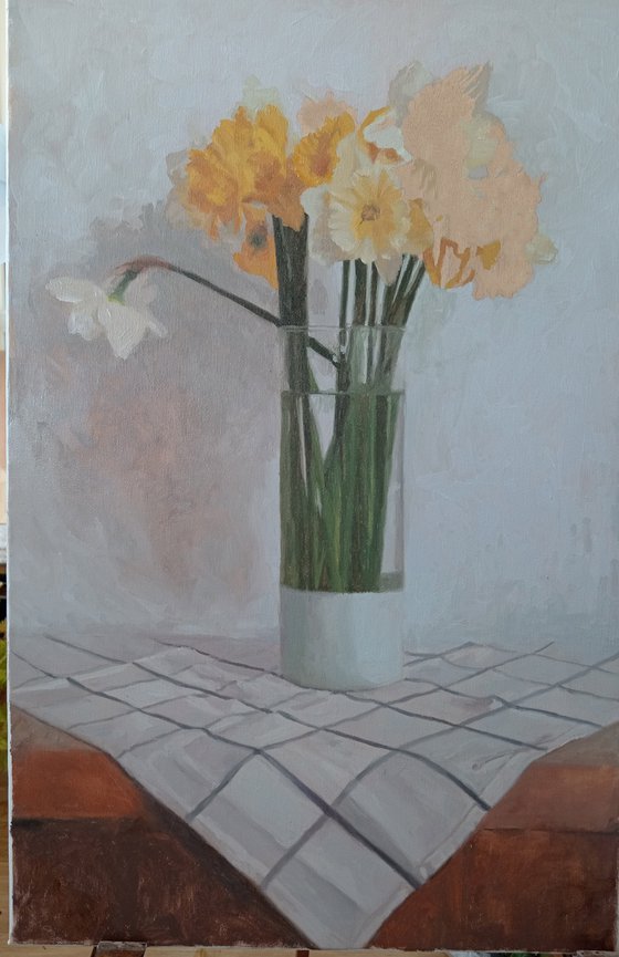 Daffodils in a glass vase