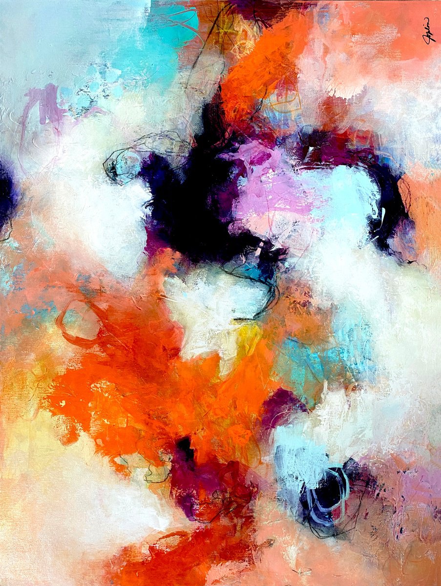 Organic Abstract Acrylic Painting By Debbie Joplin, 30 X 40, Marmalade, Original Artwork