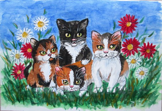 Kittens and Flowers