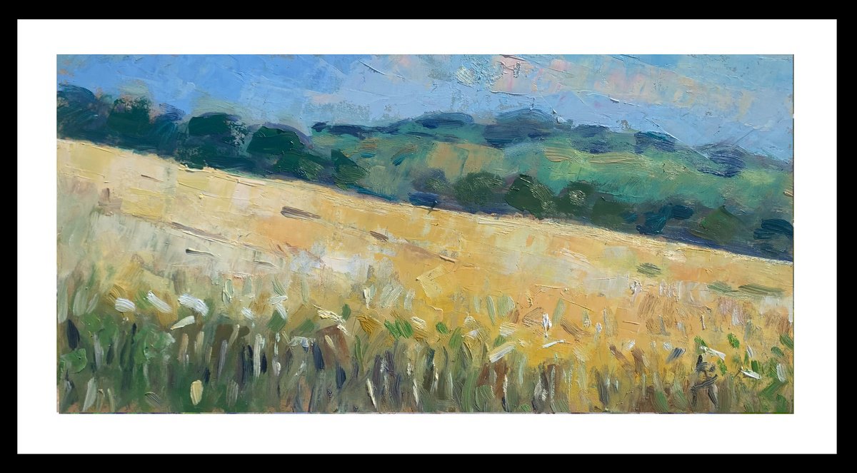 Impressionistic Landscape Oil Painting By Andre Pallat, 29 X 17, Golden Field, Original Artwork