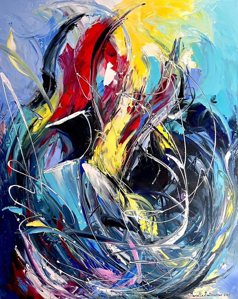 Abstract Oil Painting By Marieta Martirosyan, 31 X 39", Explosion Of Energy, Original Artwork