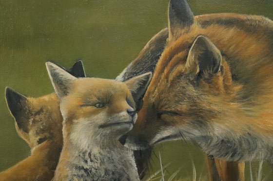 Fox Family, Foxes Oil Artwork, by UK Artist Alex Jabore, Impressionism, Fox Lover Gift