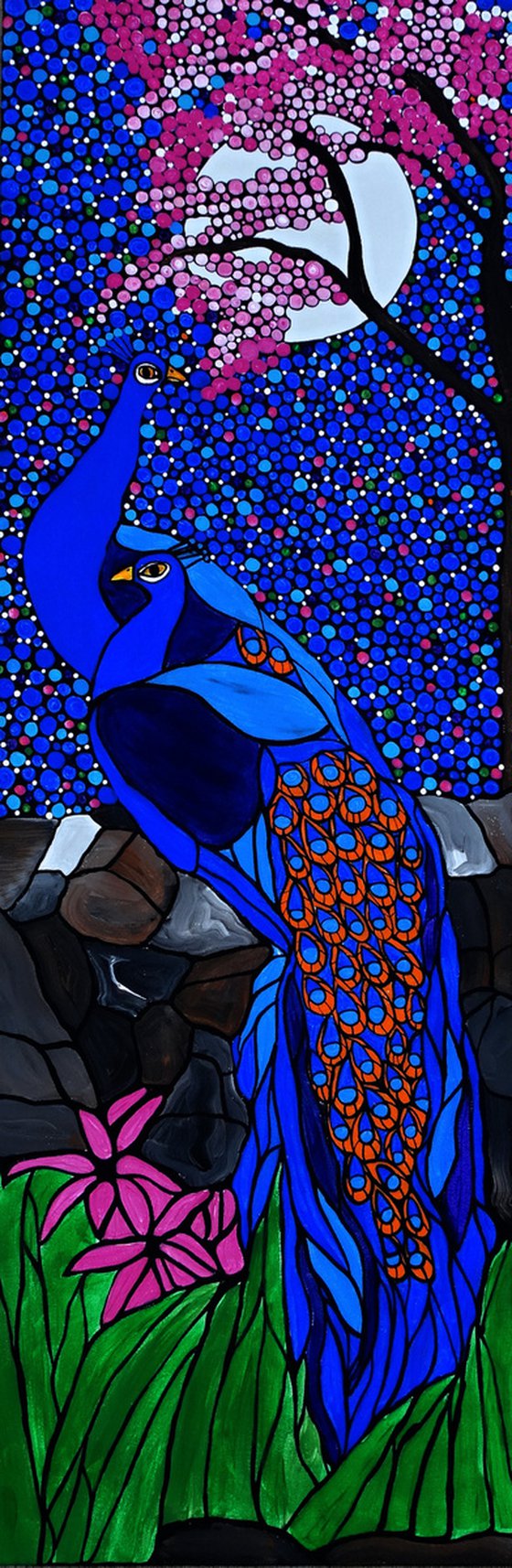 Stained glass peacock painting