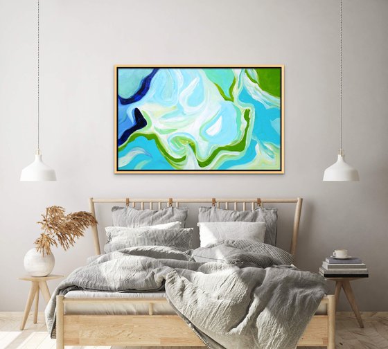 OCEAN SONG. Abstract Blue, Teal, Green Acrylic Coastal Art