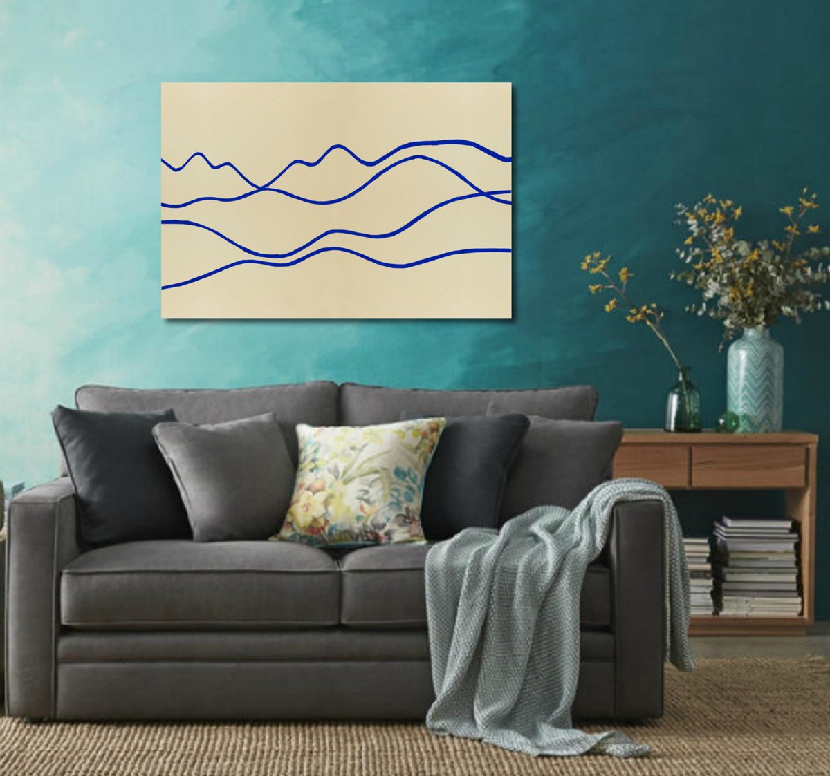 Abstract Landscape Acrylic Painting By Marina Krylova, 47 X 31", Pure Landscape #05, Original Artwork