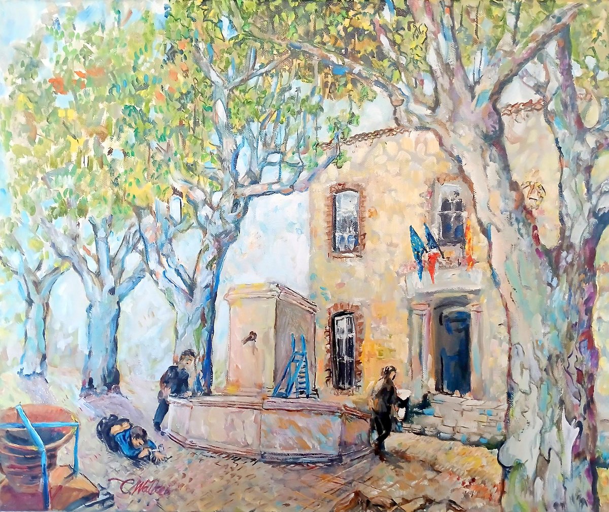 Impressionistic Cityscapes Oil Painting By Chris Walker, 18 X 15, Moving The Monument, Original Artwork