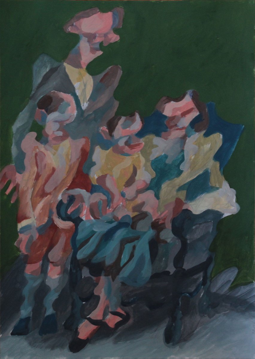 Expressive Portrait Acrylic Painting By Martin Singer, 12 X 16", Family Portrait #24, Original Artwork