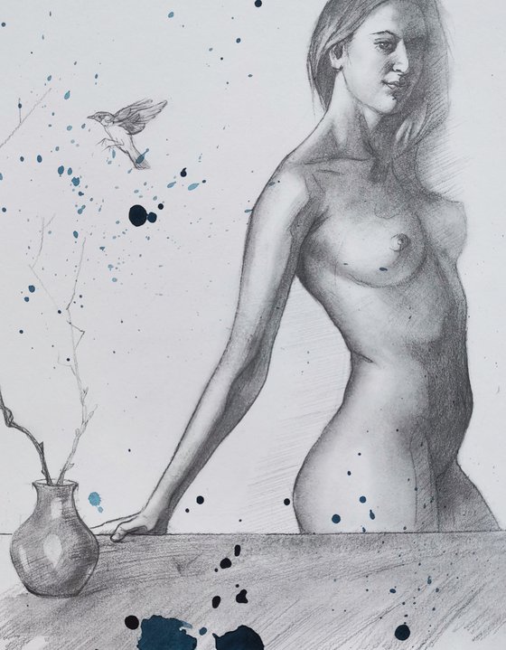 Drawing- Girl and bird#20913