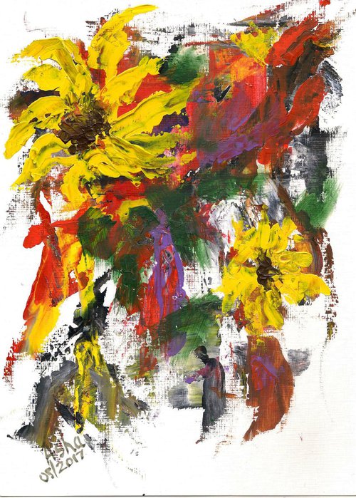 Sunflowers Abstract Art by Asha Shenoy
