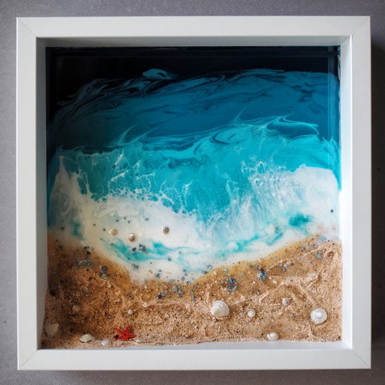 My little private beach - original seascape 3d artwork, framed, ready to hang