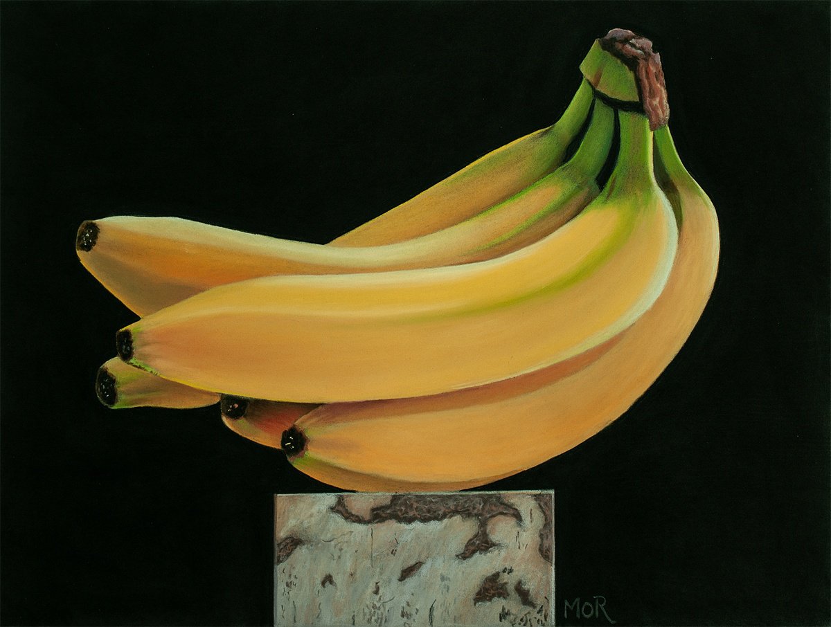 Photorealistic Still Life Pastel Drawing By Dietrich Moravec, 16 X 12, Yellow Bananas, Original Artwork