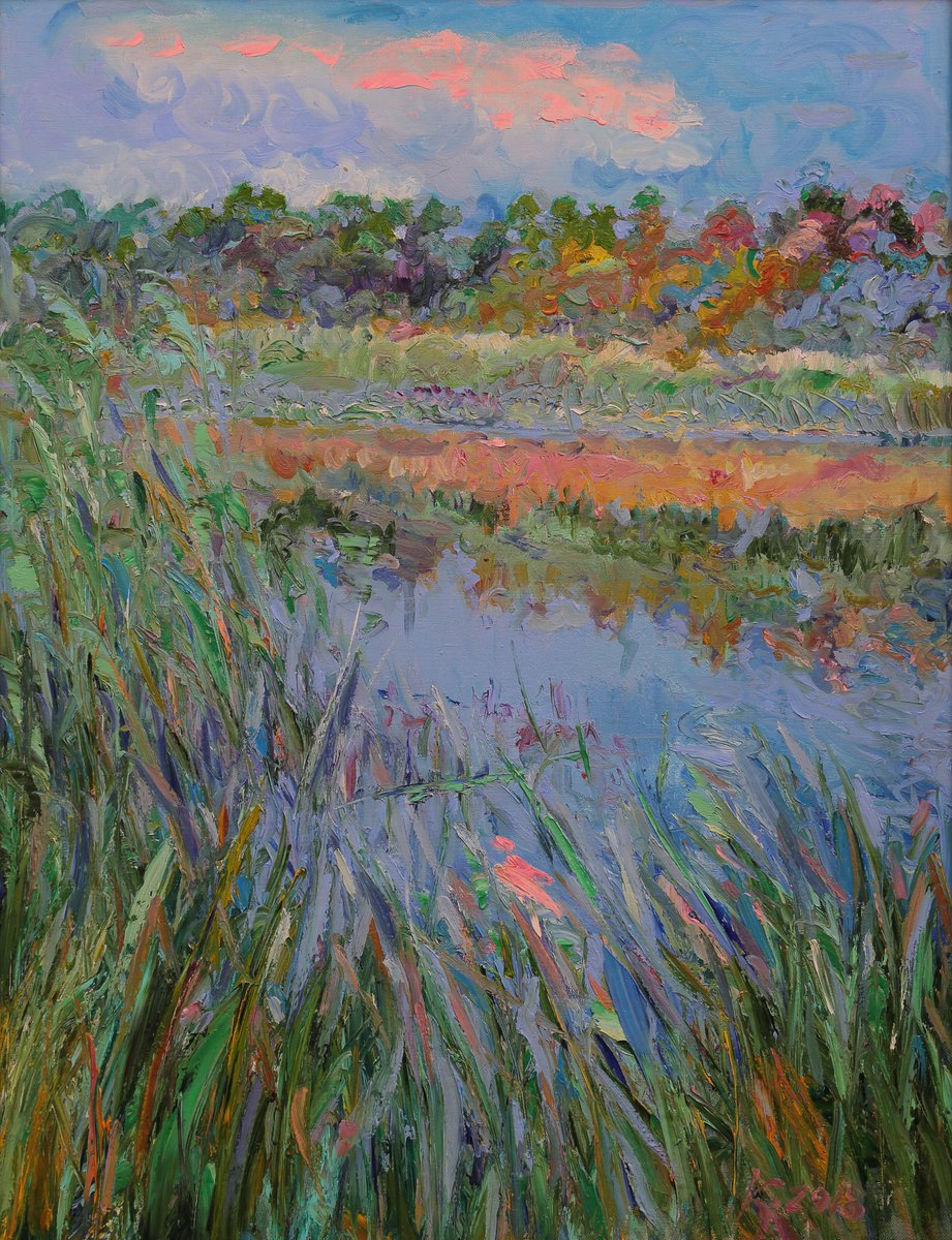PINK CLOUD - Oil Painting for Sale - Landscape - Blue Sky - Medium Size - Nature - Gift 11... by Karakhan