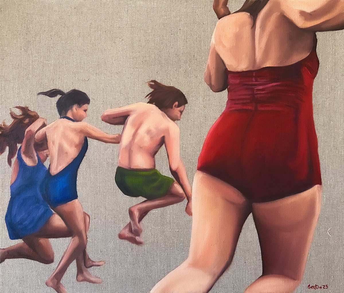 Photorealistic Portrait Oil Painting By Daria Gerasimova, 28 X 24, Swimmers, Original Artwork