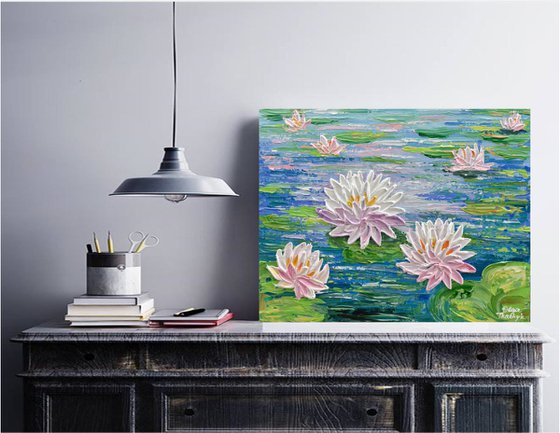 Water Lilies Pond - Impasto Floral Art