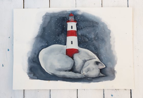 Sleepin Cat And Lighthouse