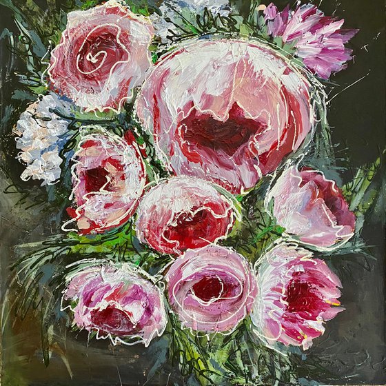 Chalking peonies original painting on canvas