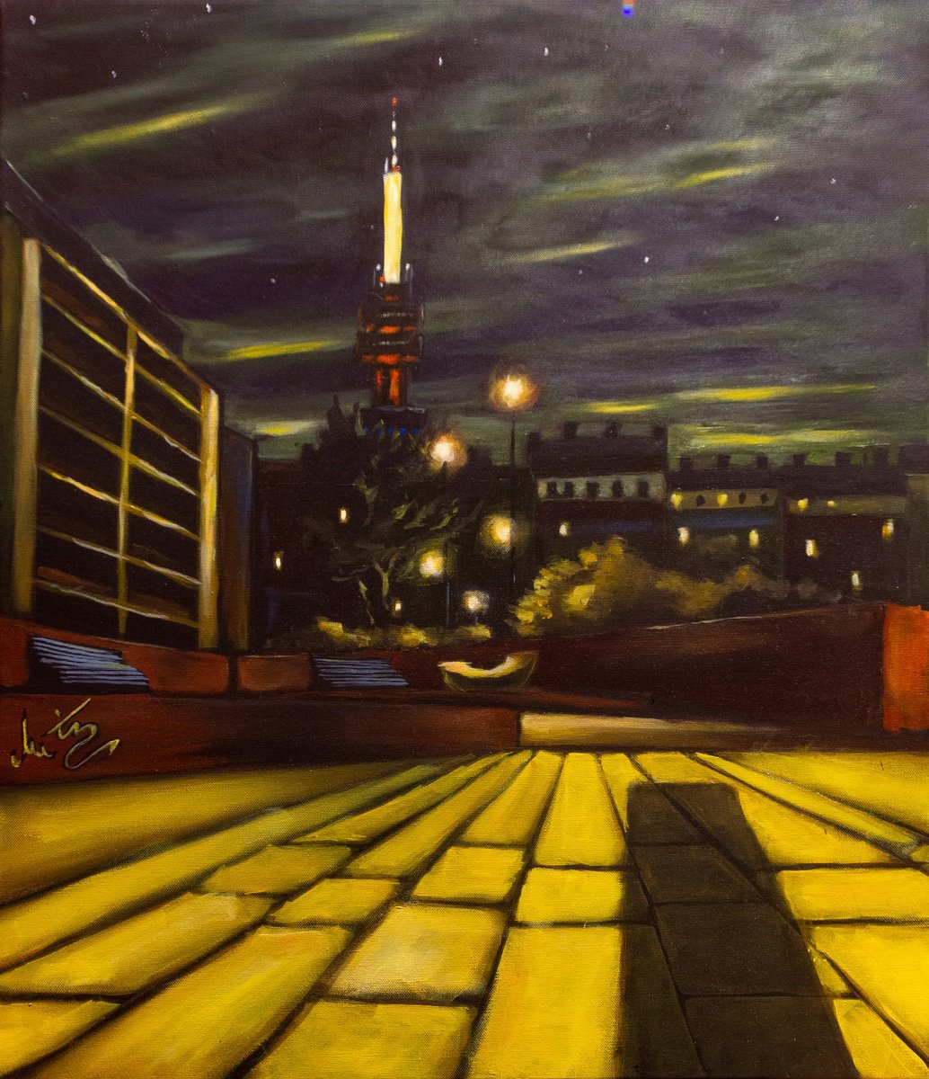 Urban And Pop Cityscapes Acrylic Painting By Tiziano Marasco, 24 X 28", Ziskov, BoS?ivojova, Original Artwork