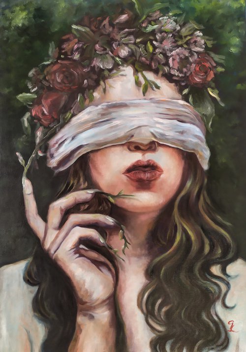 Portrait of botanical woman  "EYES IN THE HEART" by Veronica Ciccarese