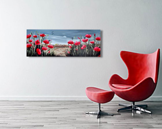 Red Poppies on a Panoramic Canvas
