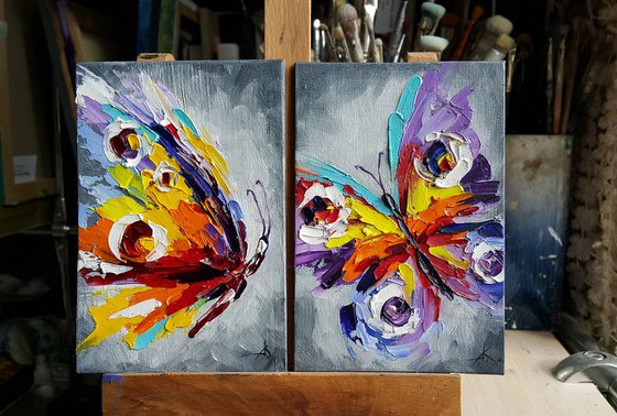 Оne life for two -  diptych, diptych butterfly, insects, oil painting, butterfly, butterfly art, gift, art