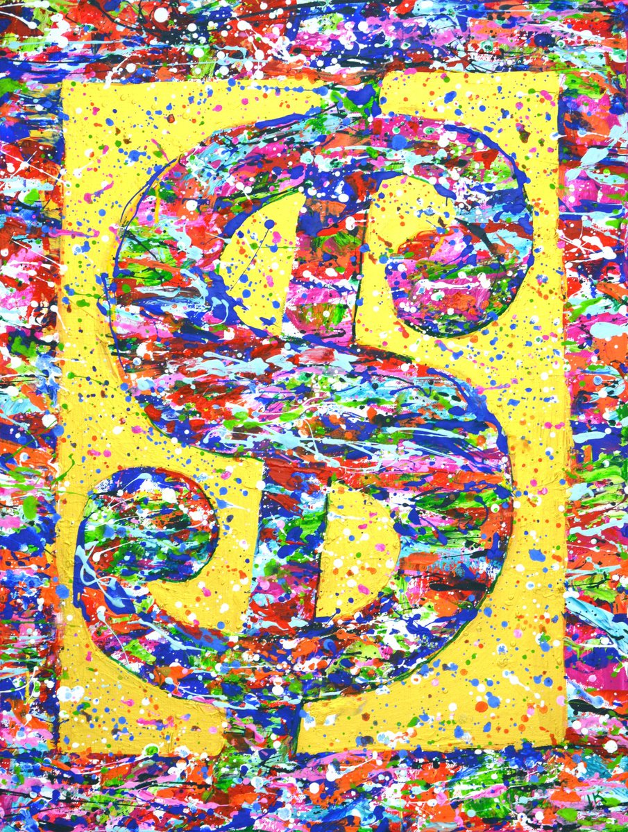 Abstract Acrylic Painting By Iryna Kastsova, 24 X 31, Dollar Sign, Original Artwork