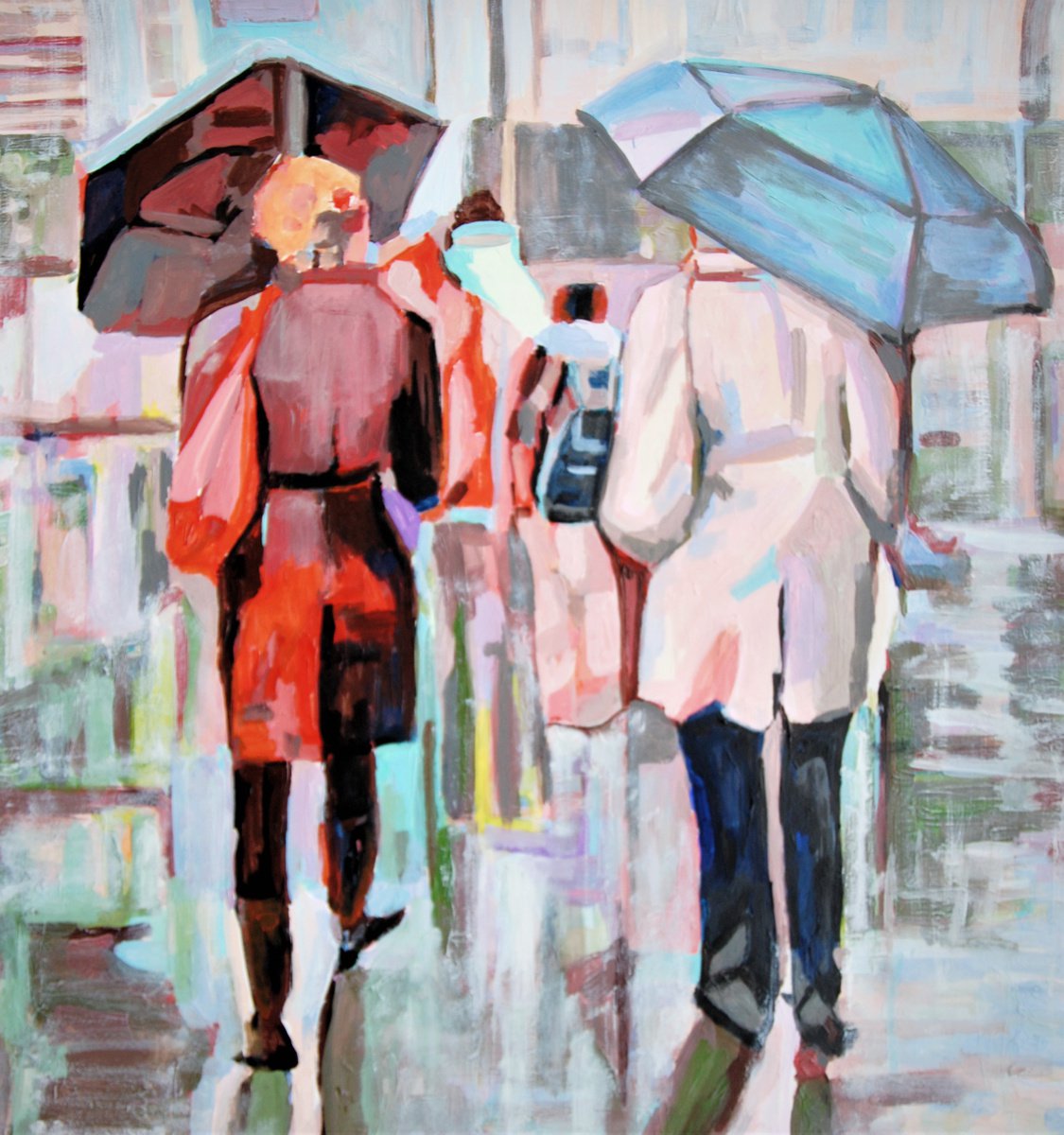 Urban And Pop Portrait Acrylic Painting By Alexandra Djokic, 26 X 28, Rainy Day, Original Artwork