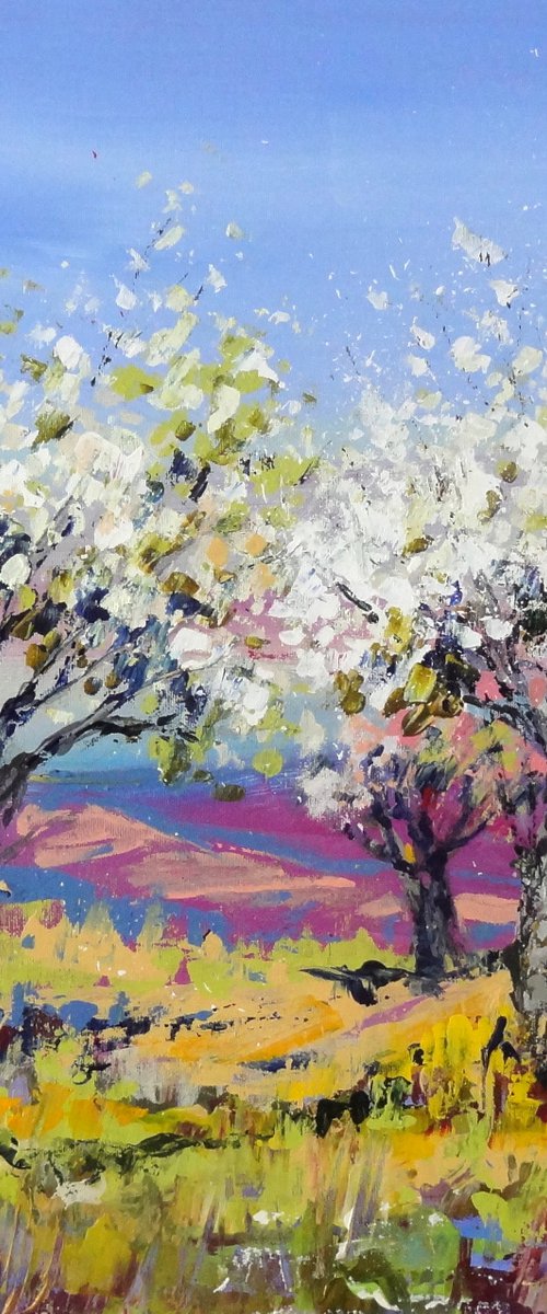 Appletrees in a yellow field by IneLouise Mourick
