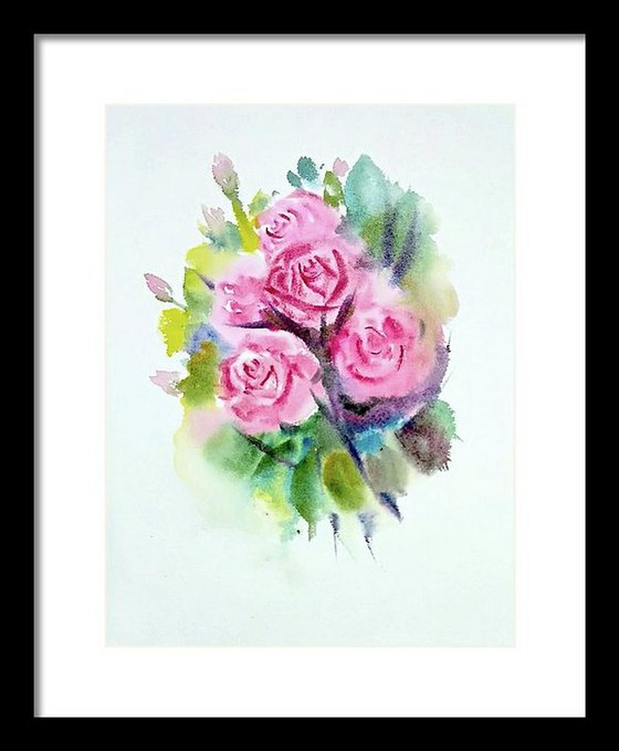 Five pink watercolor Roses