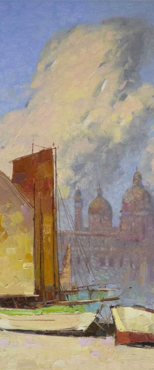 Venice and Harbor Handmade oil Painting on Canvas One of a Kind Signed by Vahe Yeremyan