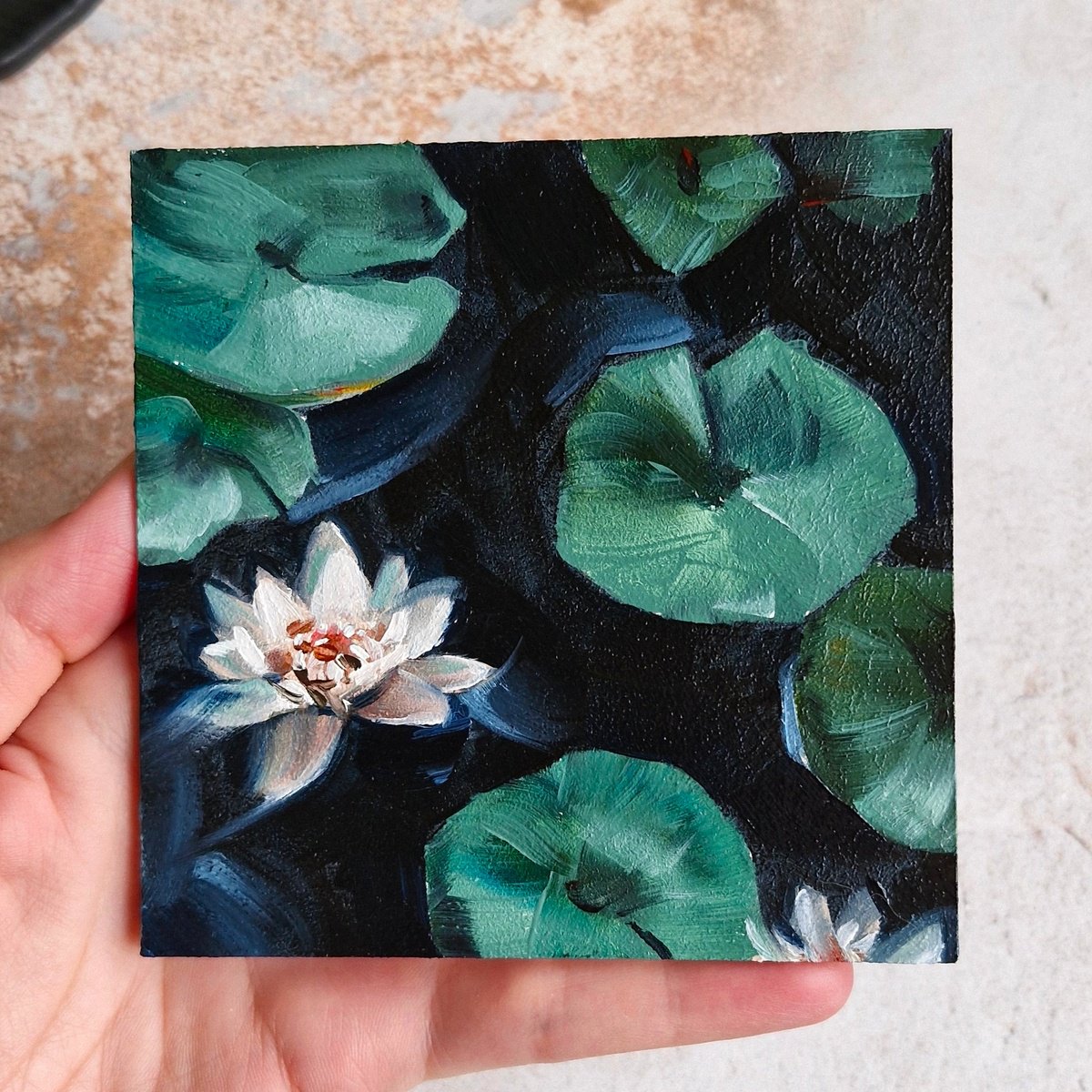 Impressionistic Landscape Oil Painting By Kateryna Somyk, 4 X 4", Water Lily Oil Painting, Original Artwork