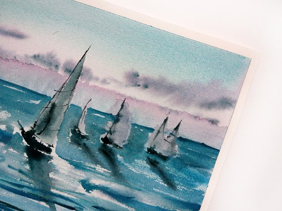 Sailboat sketch painting. Seascape