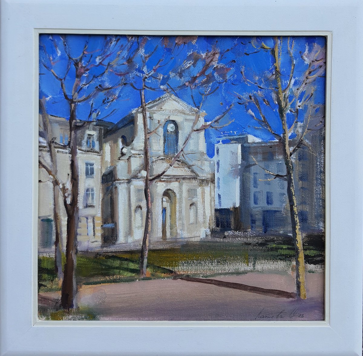 Impressionistic Cityscapes Oil Painting By Olha Laptieva, 12 X 12", Sunny Day In Nancy, Original Artwork