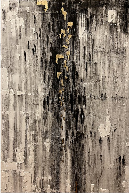 Blind rain. Gray with white gold. 122 x 82 cm. - 48 X 32 inches. by CM