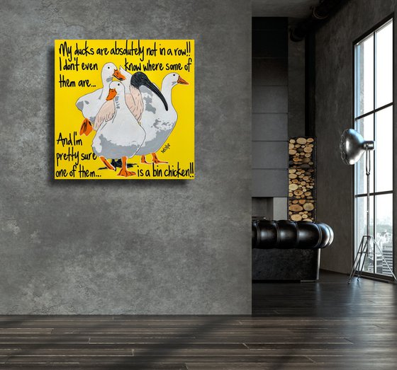 Ducks in a Row Yellow Bin Chicken 61cm x 61cm