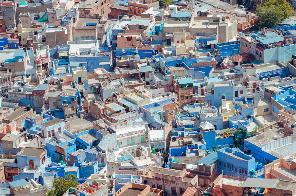 Abstract Cityscapes Photograph By Serge Horta, 40 X 27", The Blue City Iii, Original Artwork