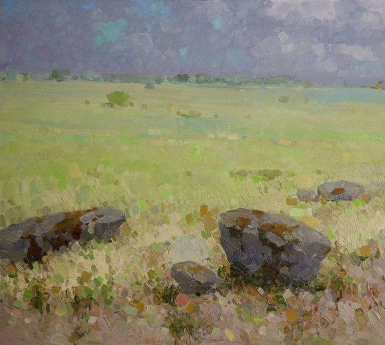 Meadow, Landscape oil painting, One of a kind, Signed, Handmade artwork