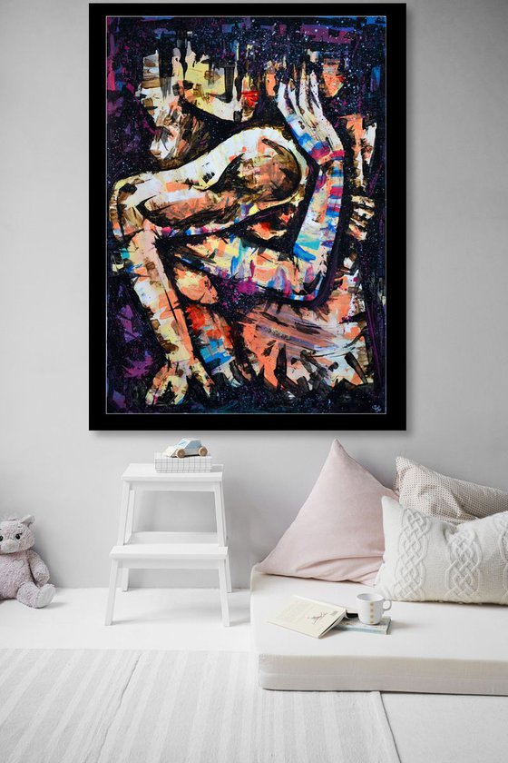 Together Forever - Large Emotional Original Modern Abstract Art Painting Lovers Portrait