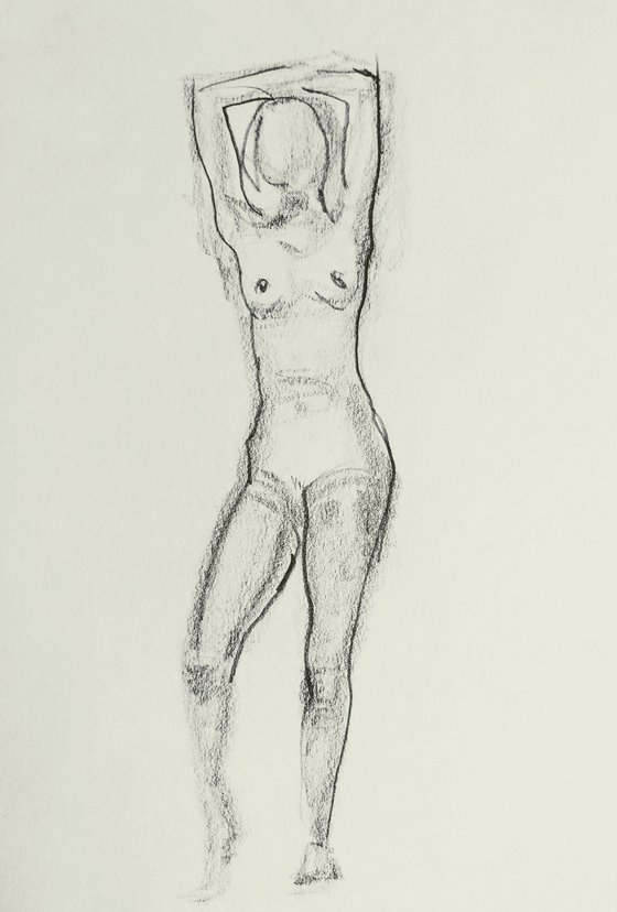 Nude. Erotic original pencil drawing