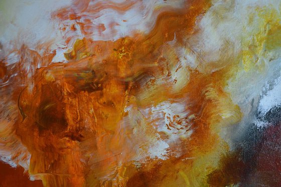Abstract Original painting, red, blue and orange - Restless Earth